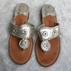 Jack Rogers Metallic Gold Leather Thong Sandals